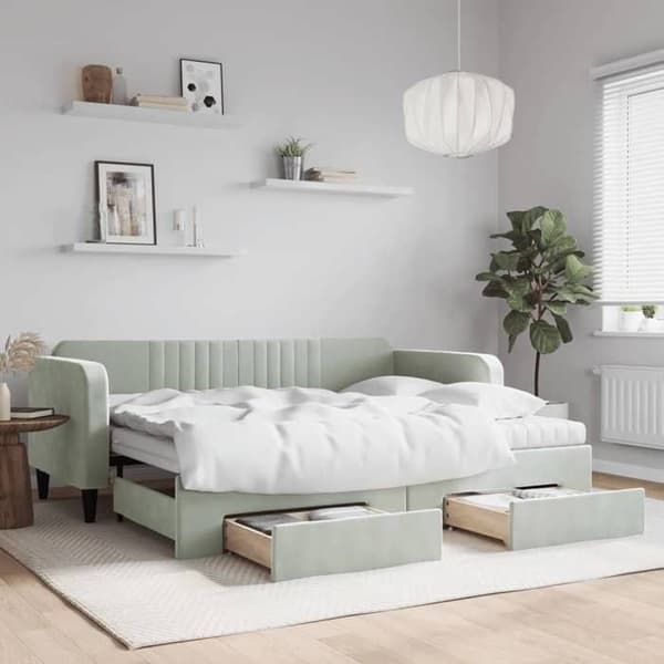 Vuodesohva - MAISON EXCLUSIVE - Daybed - Vaaleanharmaa sametti - 90x200 cm - 2 laatikkoa ljusgrått