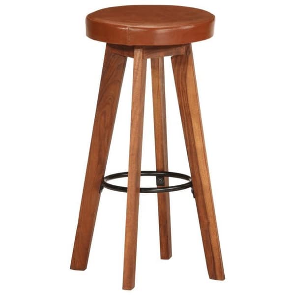 Maison Exclusive - Barstolar set om 2 i äkta läder och solid akaciaträ