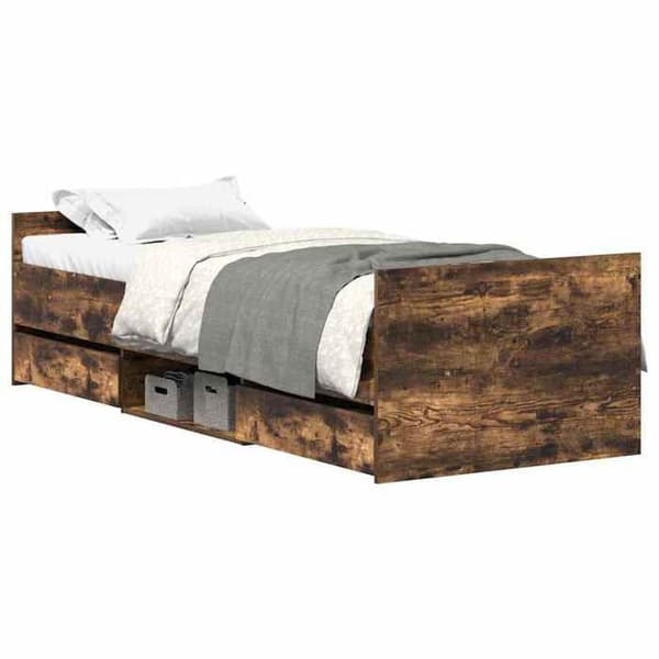 Sengestel - EKSKLUSIV HUS - 100x200 cm - Røget eg - 4 skuffer - Robuste lameller Rökt ek