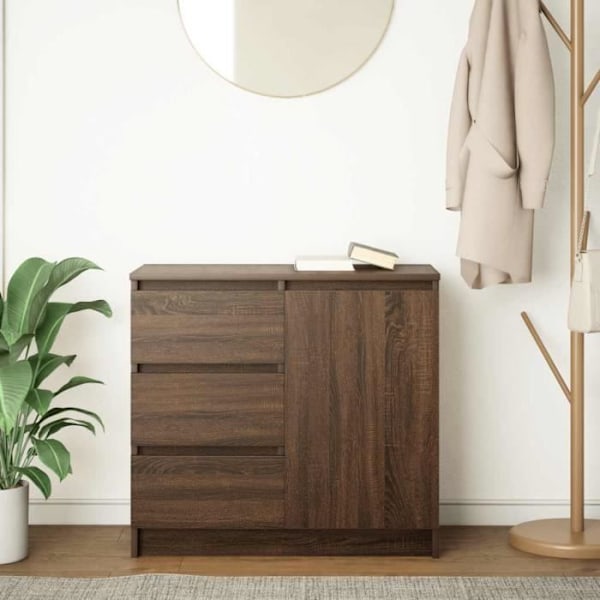 Buffé med låda ek brunt 71x35x65 cm ingenjörsträ 65 [cm] Brun