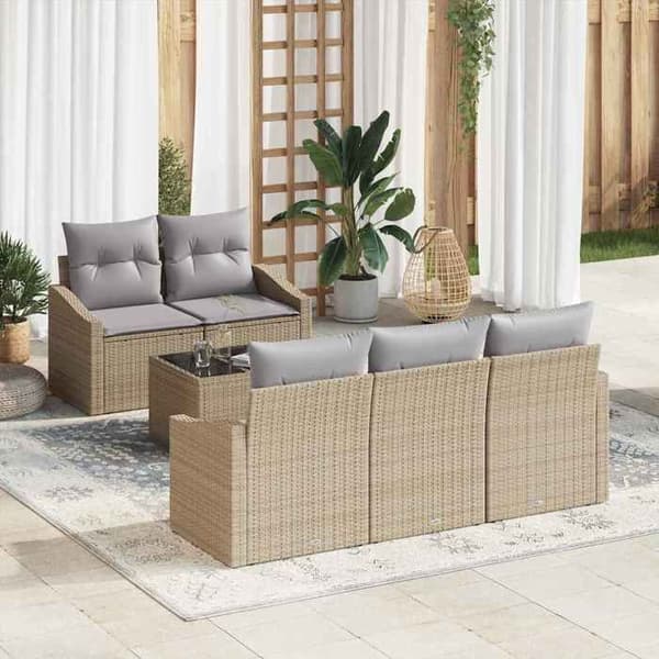 Maison Exclusive - 6 osan sohvasetti vaaleanbeige ja vaaleanharmaa polyrottinki