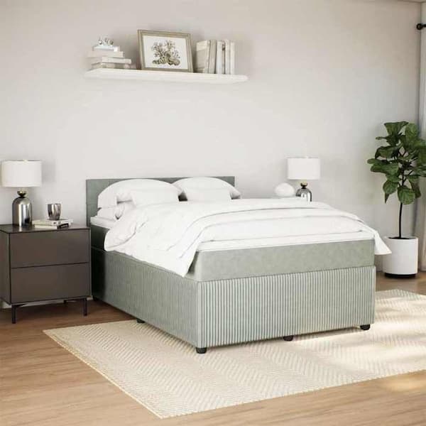 Maison Exclusive - Seng solid bund med socker og madras Grå 160x200cm Velour