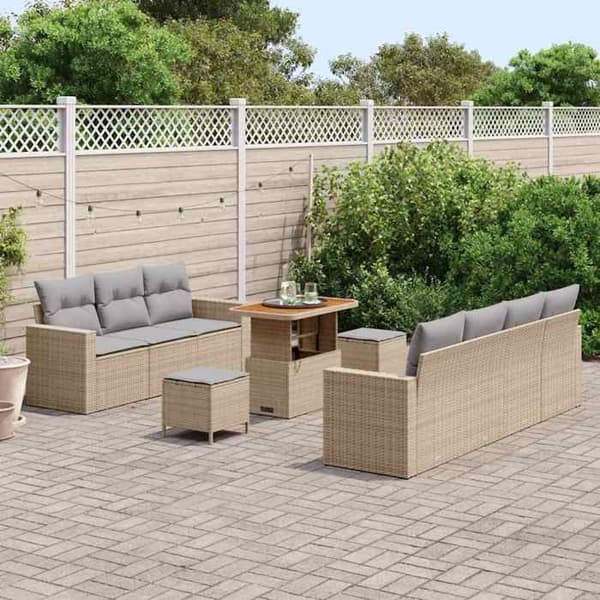Maison Exclusive - 10 osan puutarhakalustesetti, beige polyrottinki