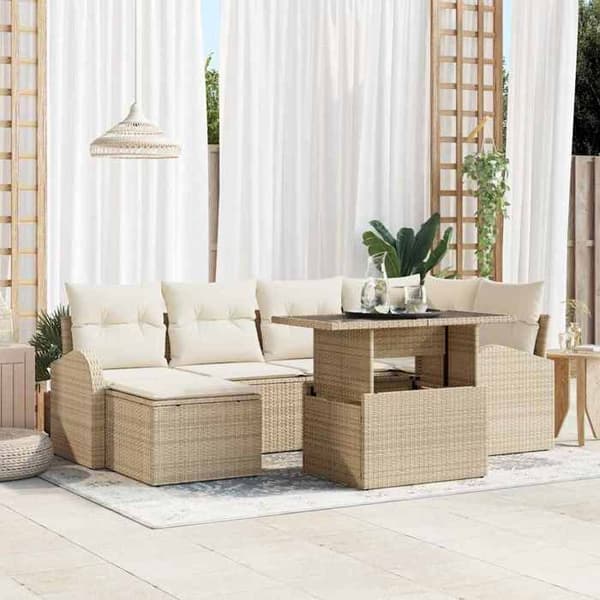 Maison Exclusive - 7 osan beige polyrottinkinen puutarhakalustesetti