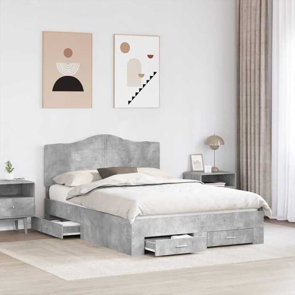 Maison Exclusive - Sängram Grå betong 140 x 200 cm Ingenjörsträ