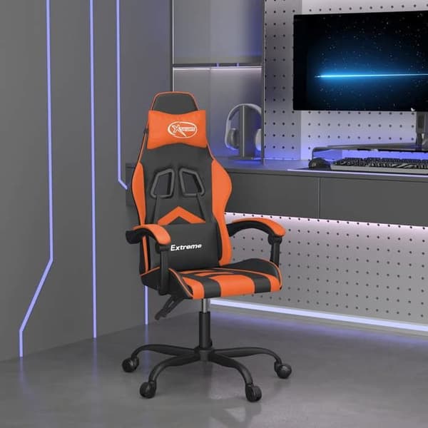 Maison Exclusive - Drejelig spillestol i sort og orange kunstlæder