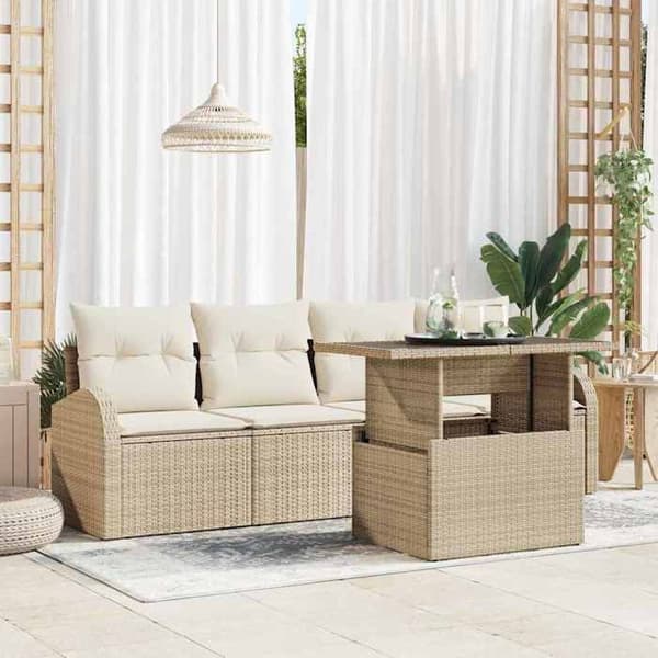 Maison Exclusive - 5-delars trädgårdsoff-set Beige Polyrotting beige