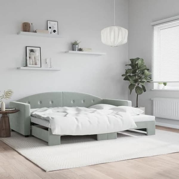 Maison Exclusive - Dagbädd med utdragssäng ljusgrå 90x190 cm sammet Ljusgrått