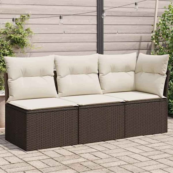 Maison Exclusive - Trädgårdsoffa med kuddar 3 platser brun flätad resin