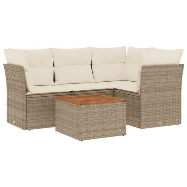 Maison Exclusive - Trädgårdsmöbler med kuddar 5 delar beige flätad resin