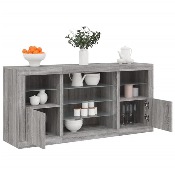 Maison Exclusive - Buffet LED-valoilla sonoma-harmaa 142,5x37x67 cm