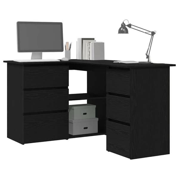 Maison Exclusive - Kontor Sort egetræ Ingeniørtræ 145 x 100 x 76 cm svart ek