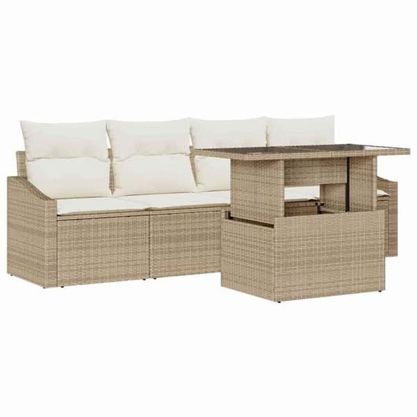 Maison Exclusive - 5-delars trädgårdsoff-set i beige polyrotting