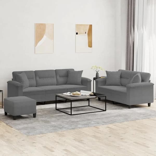 Maison Exclusive - 3-delat soffset med kuddar Mörkgrå Mikrofiber Mörkgrå