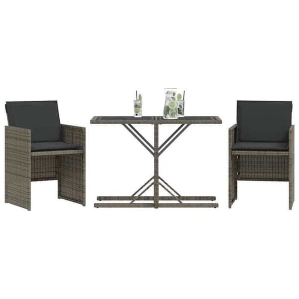 Maison Exclusive - Bistroset 3 delar med grå kuddar i flätad resin