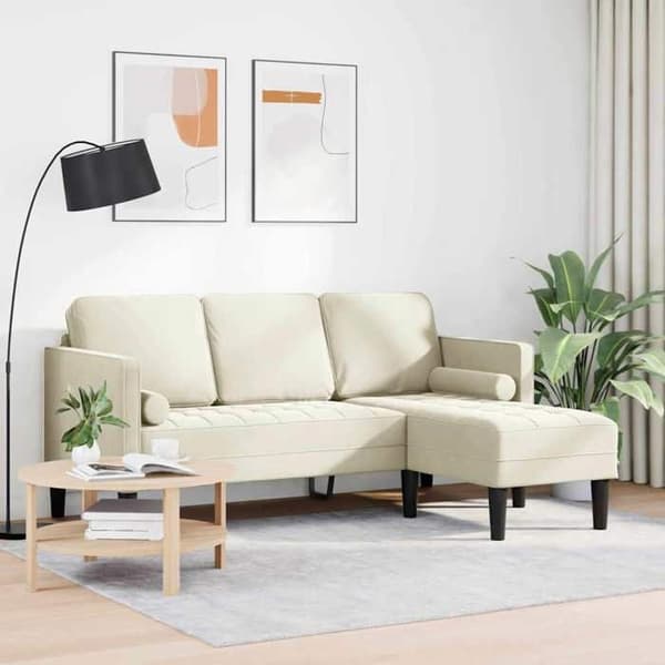 Soffa - EXKLUSIVT HUS - Modulär sektionsoffa - Cremefärgad polyester sammet - Trästruktur - Mjuk sits Grädde