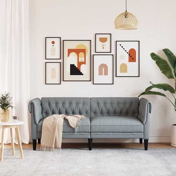 Maison Exclusive - Chesterfield-soffa 2 platser ljusgrå tyg Ljusgrått