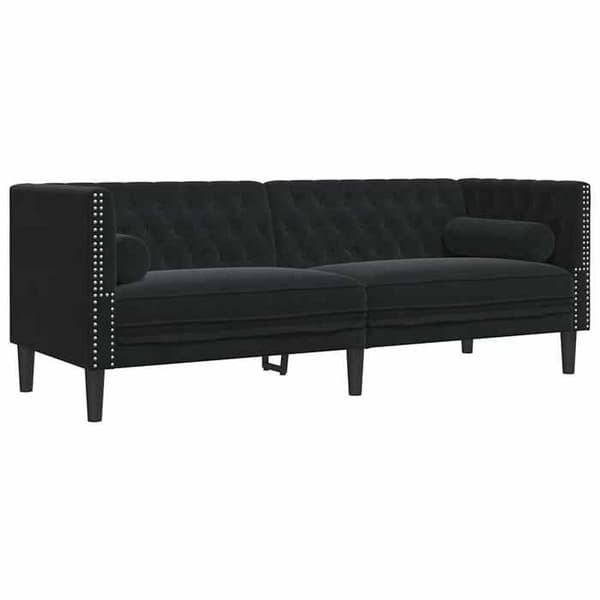 Maison Exclusive - Chesterfield-sohvaryhmä ja 3 kpl tyynyjä musta sametti