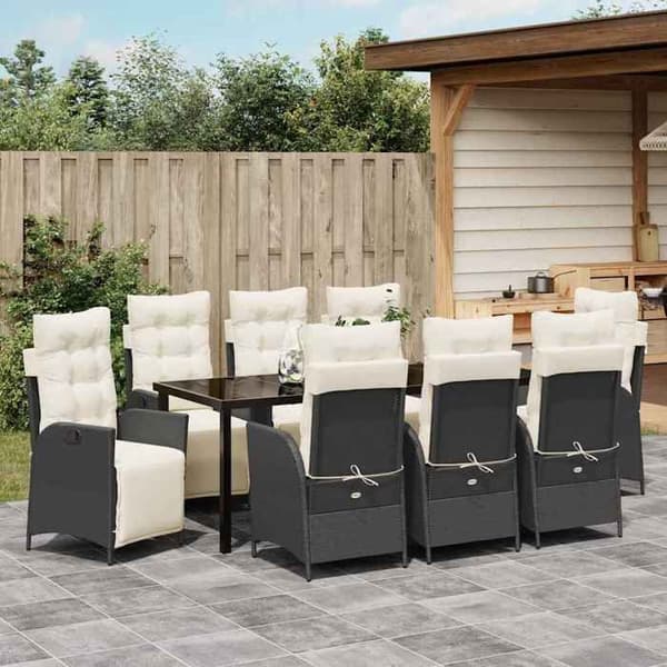 Maison Exclusive - 9 pc have spisebordssæt i sort polyrotin Svart