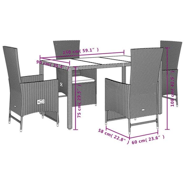 Maison Exclusive - Trädgårdsset med 5 delar i beige polyrotting med kuddar