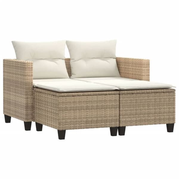 Trädgårdssoffa - EXKLUSIVT HUS - 2 platser - Flätad resin - Beige - Avtagbara kuddar beige