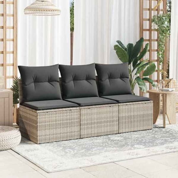 Maison Exclusive - Trädgårdsoffa och kuddar 3 platser ljusgrå flätad resin