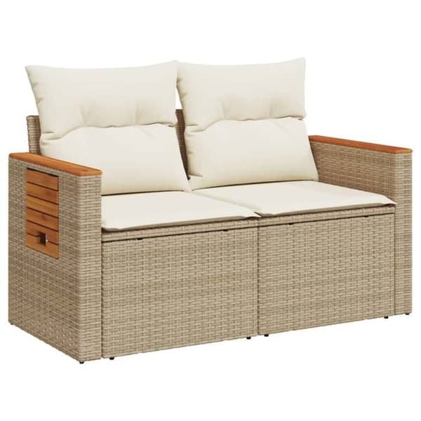 Maison Exclusive - Trädgårdsoffa med kuddar 2 platser beige flätad resin