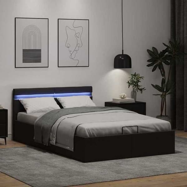 Maison Exclusive - Sengebund med hydraulisk opbevaring uden madras med sort LED Svart