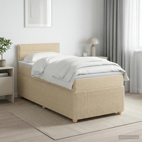 Maison Exclusive - Boxspring säng med madrass Crème 100 x 200 cm Tyg Grädde