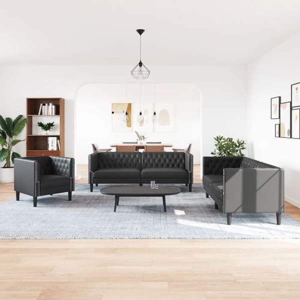 Maison Exclusive - Chesterfield sofa sæt 3 stk sort kunstlæder
