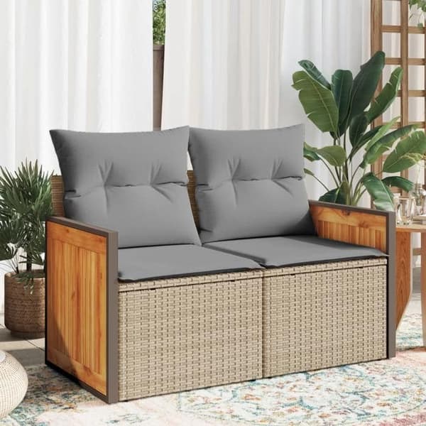 Maison Exclusive - Trädgårdsoffa med kuddar 2 platser beige flätad resin
