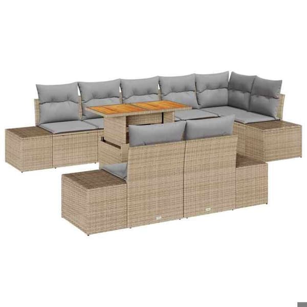 Maison Exclusive - 9 osan beige polyrottinkinen puutarhakalustesetti