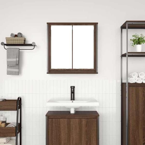 Maison Exclusive - Väggmonterad badrumsspegelskåp ek brun 60x21x60 cm