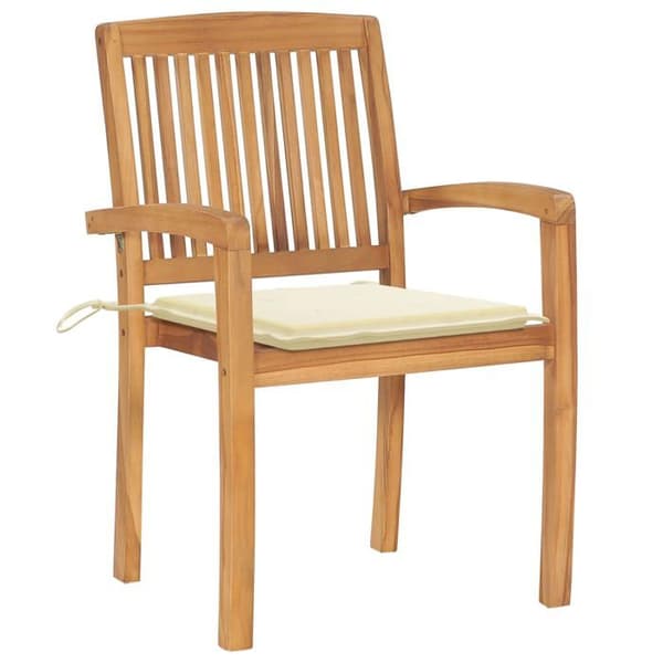 Maison Exclusive - Stabelbare havestole med puder sæt af 4 Solid teak Kräm (kuddar)