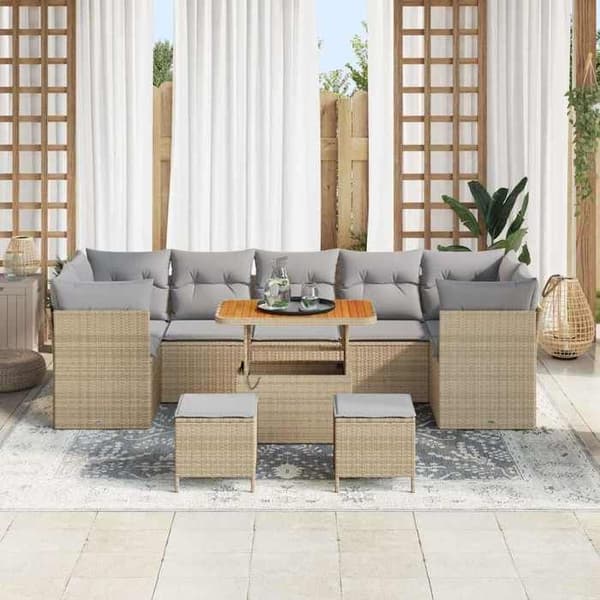 Maison Exclusive - 10 osan puutarhakalustesetti, beige polyrottinki