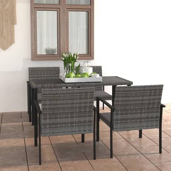 Maison Exclusive - 5 osan puutarhakalustesarja, punottu muovi, harmaa Grå