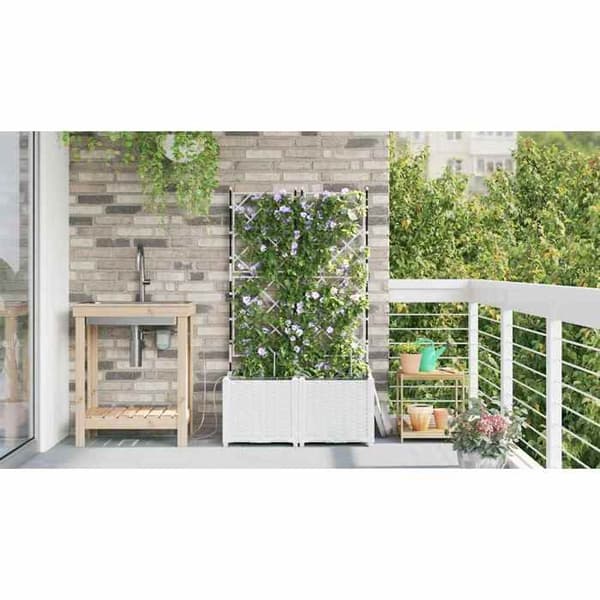 Jardiniär - EXKLUSIV HEM - 2 st - Vit - Hållbar polypropen - 80 x 40 x 142 cm Vit