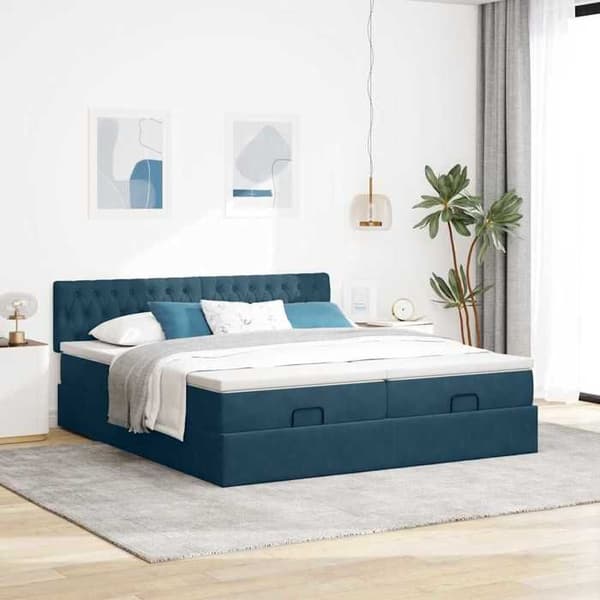 Maison Exclusive - Ottomansängram med mörkblå sängmatta 180x200 cm sammet