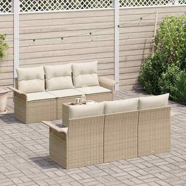 Maison Exclusive - 7 osan beige polyrottinkinen puutarhakalustesetti