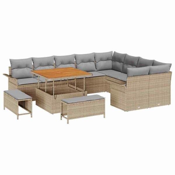 Maison Exclusive - 12 osan puutarhakalustesarja, beige polyrottinki