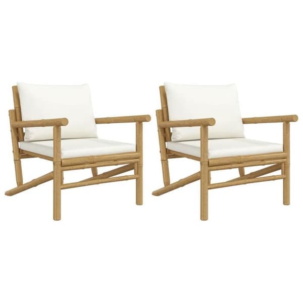 Maison Exclusive - Puutarhatuolit 2 kpl valkoisella kermapehmusteella, bambu