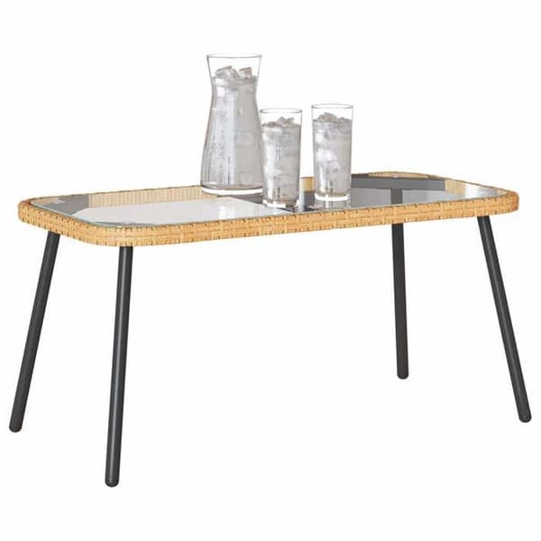 Bord - EKSKLUSIV HUS - 90 x 45 x 43 cm - Poly rattan - Glasplade - Velegnet til udendørs brug
