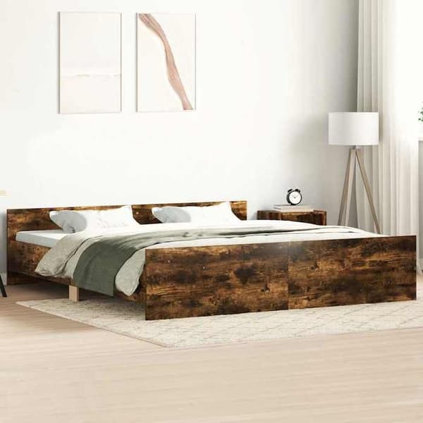 Sengestel - EKSKLUSIV HUS - 200 x 200 cm - Røget eg - Ingeniørtræ - Robuste lameller Rökt ek
