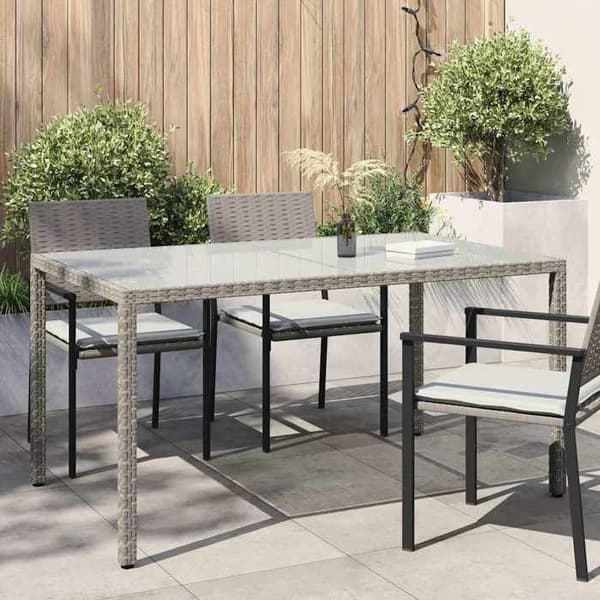 Maison Exclusive - Puutarhapöytä 150x90x75 cm Karkaistu lasi ja polyrottinki Harmaa
