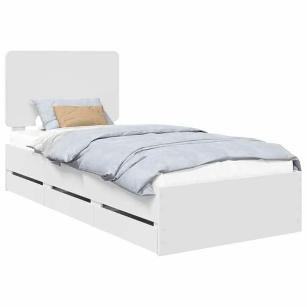 Sängram - EXKLUSIV HEM - 90 x 200 cm - Ingenjörsträ - Vit - Dold låda Vit