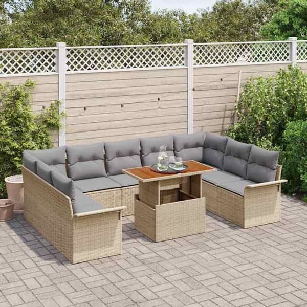 Maison Exclusive - 10-delars trädgårdsoff-set Beige Polyrotting beige