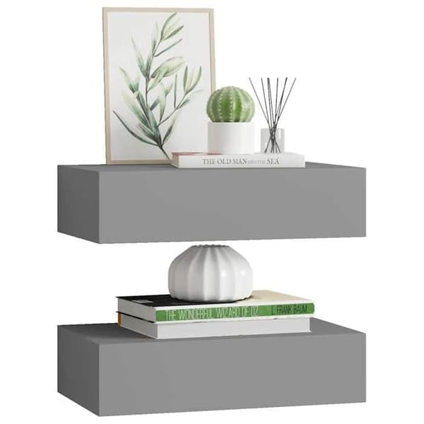 Væghylder - EKSKLUSIV HUS - 2 stk - Med skuffe - Grå - 40x23,5x10 cm Grå