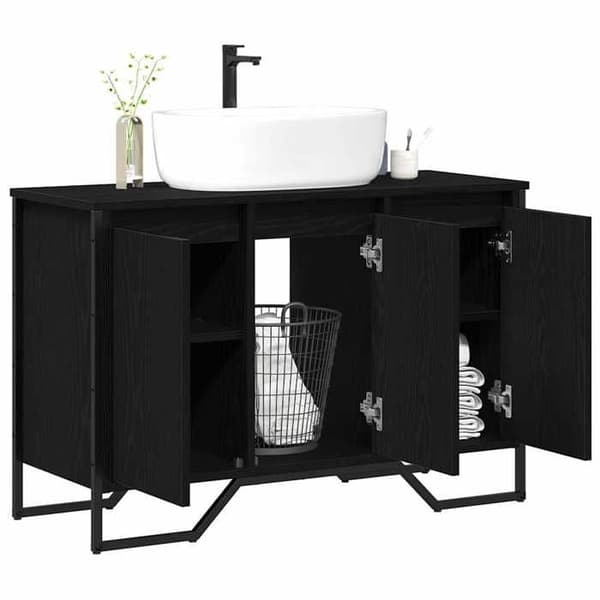 Under-vask skab - EKSKLUSIV HUS - Rektangulær - Sort eg - 91x35x60 cm - Sort stålramme, skuffer svart ek