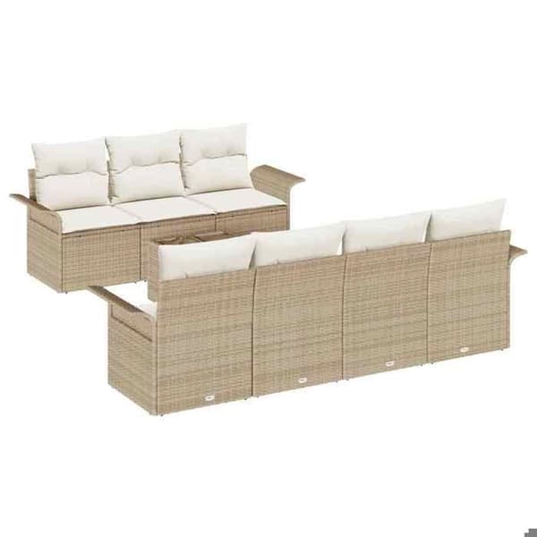 Maison Exclusive - 8-delars trädgårdsoff-set i beige polyrotting