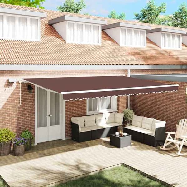 Maison Exclusive - Fällbart tak i brunt 500 × 300 cm i tyg och aluminium